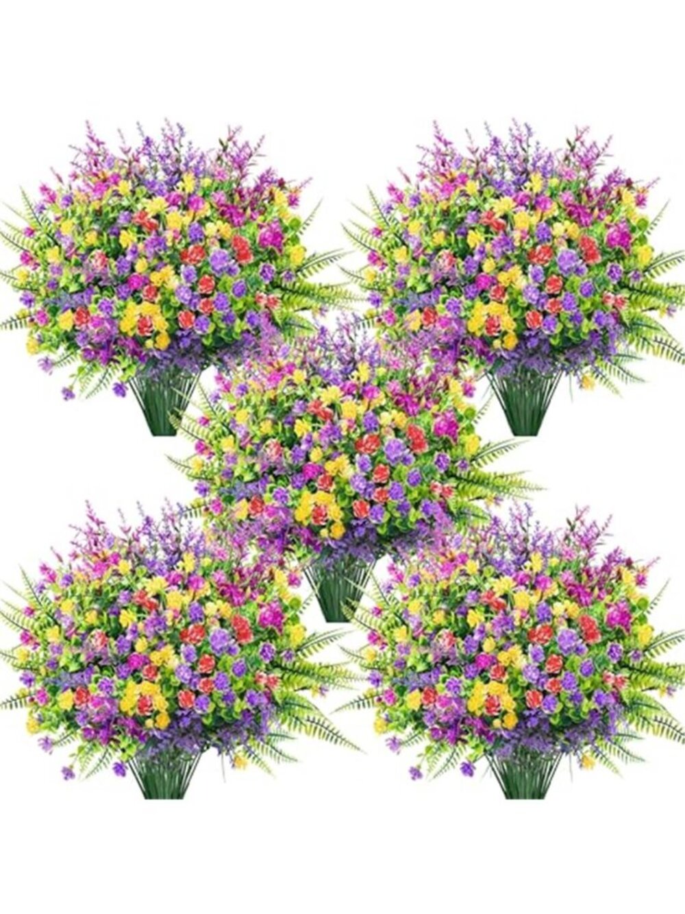 Artificial Outdoor Flowers Faux Daisy Fern Plants UV Resistant Patio Decor Set